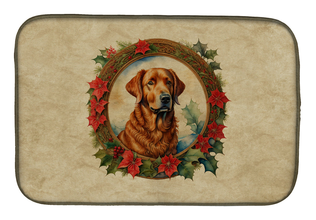 Chesapeake Bay Retriever Christmas Flowers Dish Drying Mat Absorbent Dish Drying Mat Pad for Kitchen Counter Dish Drainer Mat for Countertop, 14 x 21", Multicolor