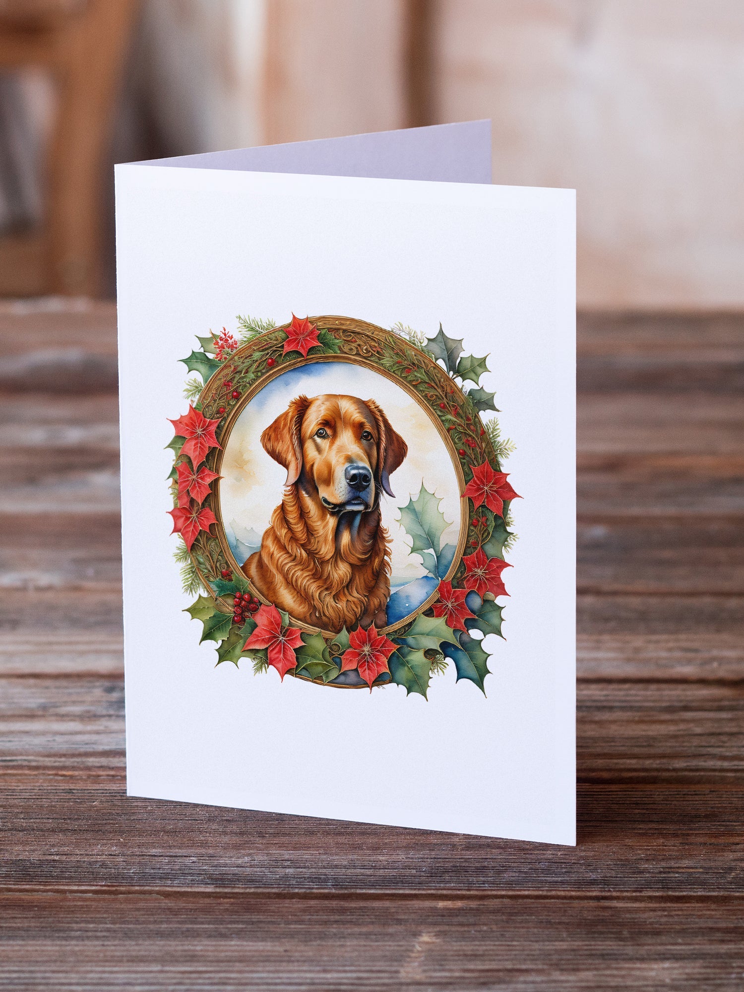 Chesapeake Bay Retriever Christmas Flowers Greeting Cards Pack of 8 Blank Cards with Envelopes Whimsical A7 Size 5x7