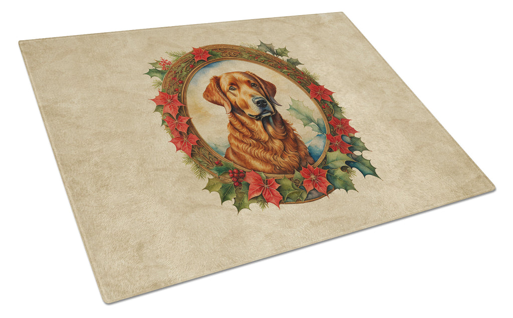 Chesapeake Bay Retriever Christmas Flowers Cutting Board Tempered Glass Kitchen Cutting Surface, Heat Resistant Chopping, Non-Slip Feet, Food Prep & Serving