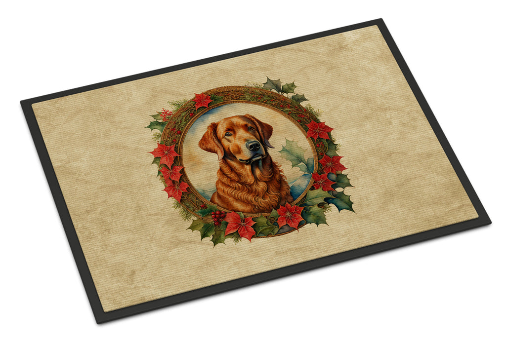 Chesapeake Bay Retriever Christmas Flowers Doormat Indoor Outdoor 18H X 27W Front Door Mat Rugs for Entryway, Non Slip Washable