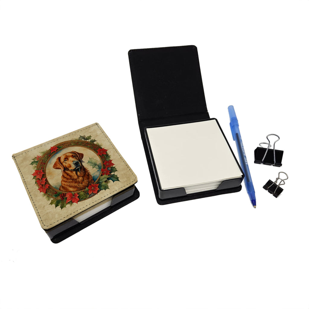 Chesapeake Bay Retriever Christmas Flowers PU Leather Note Paper Holder with Artist-Designed Cover, Desk Accessory, Office Gift
