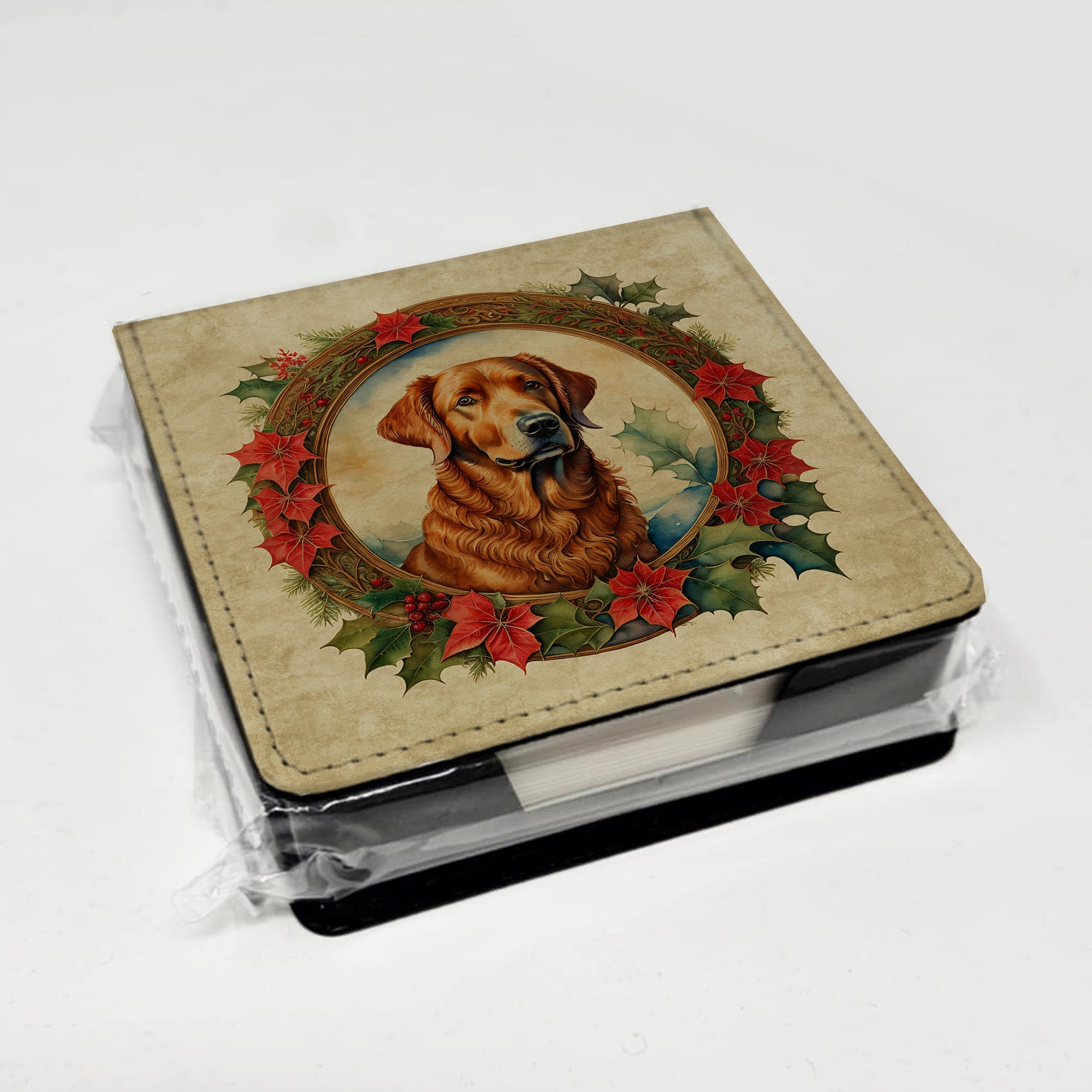 Chesapeake Bay Retriever Christmas Flowers PU Leather Note Paper Holder with Artist-Designed Cover, Desk Accessory, Office Gift