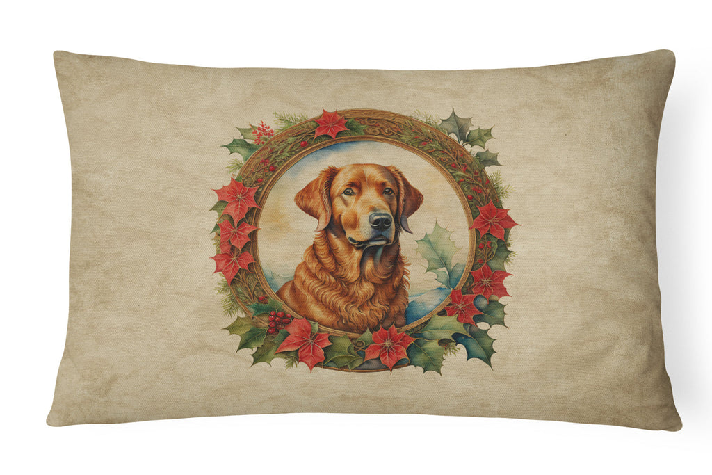 Chesapeake Bay Retriever Christmas Flowers Decorative Throw Pillow 12x16 Indoor Outdoor Accent Cushion, Fabric Cover with Insert for Sofa, Bed, Porch & Living Room