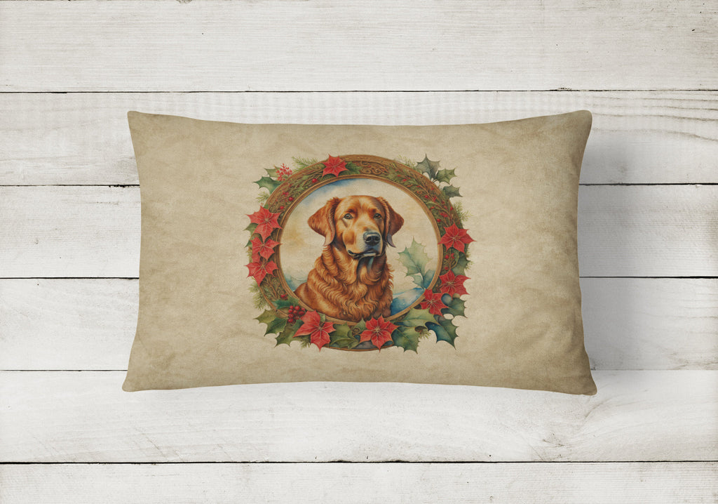 Chesapeake Bay Retriever Christmas Flowers Decorative Throw Pillow 12x16 Indoor Outdoor Accent Cushion, Fabric Cover with Insert for Sofa, Bed, Porch & Living Room