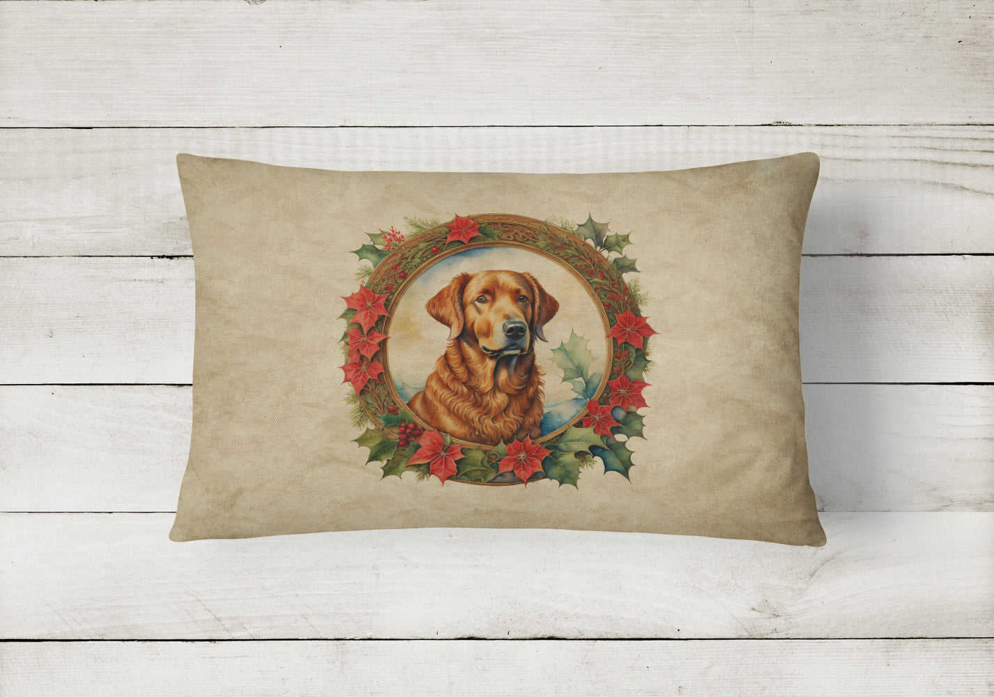 Chesapeake Bay Retriever Christmas Flowers Decorative Throw Pillow 12x16 Indoor Outdoor Accent Cushion, Fabric Cover with Insert for Sofa, Bed, Porch & Living Room