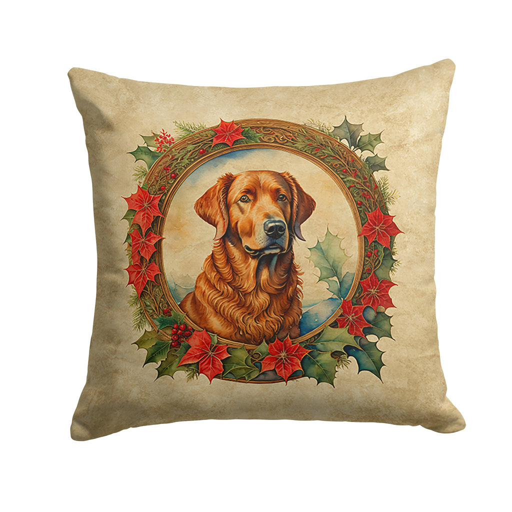 Chesapeake Bay Retriever Christmas Flowers Decorative Throw Pillow 14x14 Indoor Outdoor Accent Cushion, Fabric Cover with Insert for Sofa, Bed, Porch & Living Room