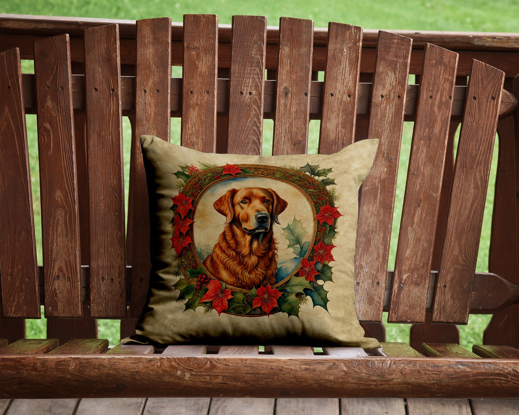 Chesapeake Bay Retriever Christmas Flowers Decorative Throw Pillow 14x14 Indoor Outdoor Accent Cushion, Fabric Cover with Insert for Sofa, Bed, Porch & Living Room