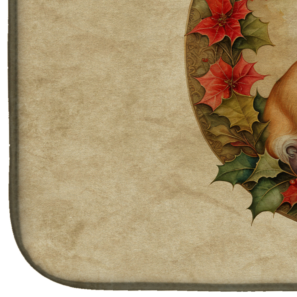 Chihuahua Christmas Flowers Dish Drying Mat Absorbent Dish Drying Mat Pad for Kitchen Counter Dish Drainer Mat for Countertop, 14 x 21", Multicolor