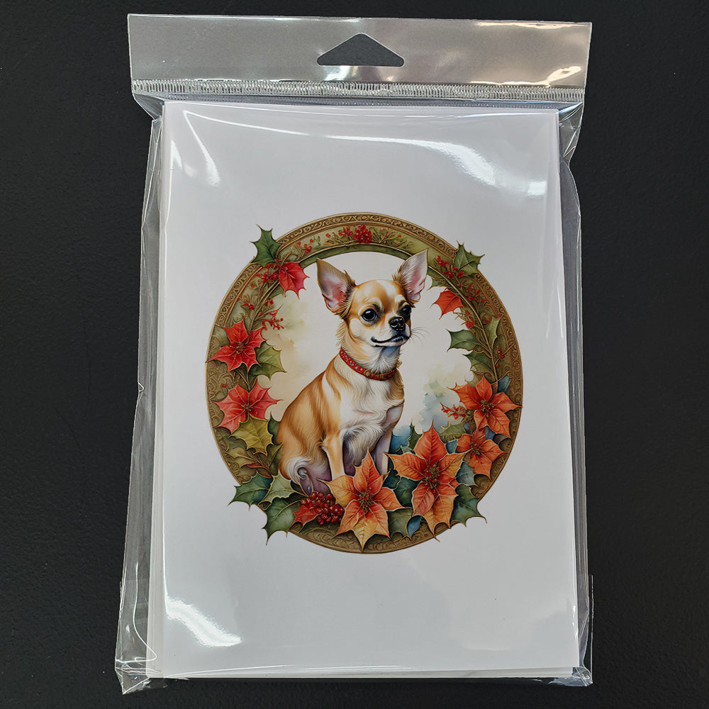 Chihuahua Christmas Flowers Greeting Cards Pack of 8 Blank Cards with Envelopes Whimsical A7 Size 5x7