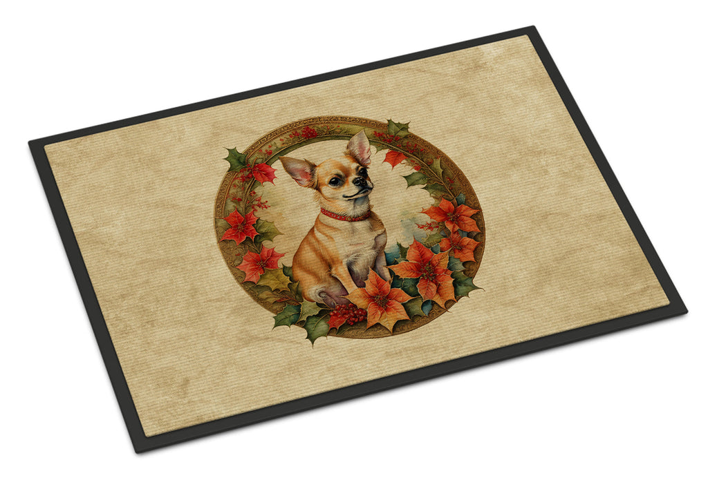 Chihuahua Christmas Flowers Doormat Indoor Outdoor 24H X 36W Front Door Mat Rugs for Entryway, Non Slip Washable Low Pile,