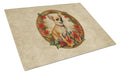 Chihuahua Christmas Flowers Cutting Board Tempered Glass Kitchen Cutting Surface, Heat Resistant Chopping, Non-Slip Feet, Food Prep & Serving