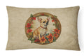 Chihuahua Christmas Flowers Decorative Throw Pillow 12x16 Indoor Outdoor Accent Cushion, Fabric Cover with Insert for Sofa, Bed, Porch & Living Room