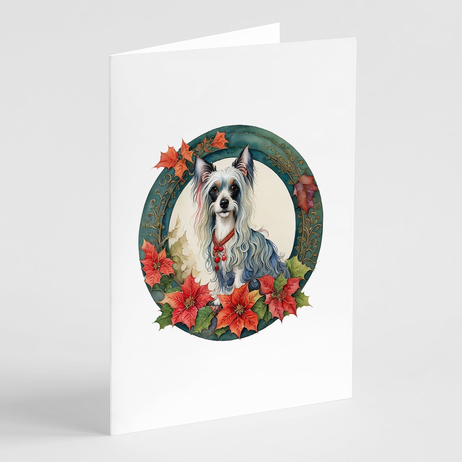 Chinese Crested Christmas Flowers Greeting Cards Pack of 8 Blank Cards with Envelopes Whimsical A7 Size 5x7