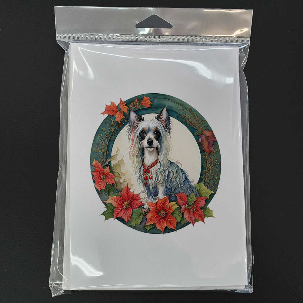 Chinese Crested Christmas Flowers Greeting Cards Pack of 8 Blank Cards with Envelopes Whimsical A7 Size 5x7