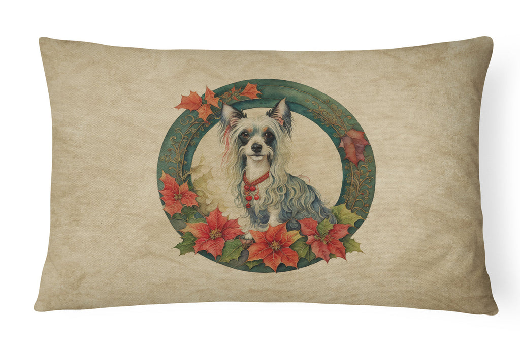 Chinese Crested Christmas Flowers Decorative Throw Pillow 12x16 Indoor Outdoor Accent Cushion, Fabric Cover with Insert for Sofa, Bed, Porch & Living Room