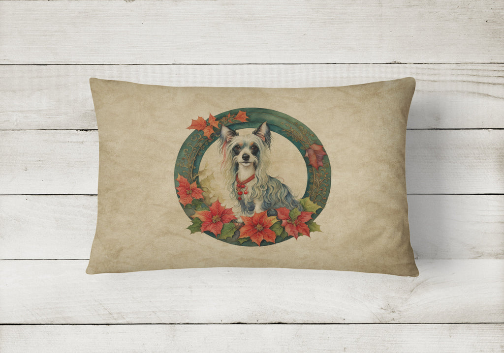 Chinese Crested Christmas Flowers Decorative Throw Pillow 12x16 Indoor Outdoor Accent Cushion, Fabric Cover with Insert for Sofa, Bed, Porch & Living Room