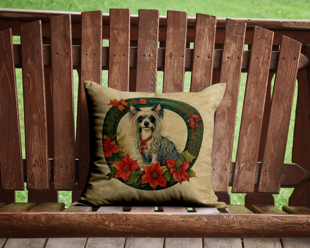 Chinese Crested Christmas Flowers Decorative Throw Pillow 14x14 Indoor Outdoor Accent Cushion, Fabric Cover with Insert for Sofa, Bed, Porch & Living Room