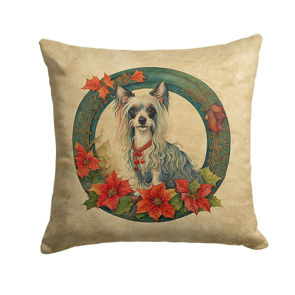 Chinese Crested Christmas Flowers Decorative Throw Pillow 18x18 Indoor Outdoor Accent Cushion, Fabric Cover with Insert for Sofa, Bed, Porch & Living Room