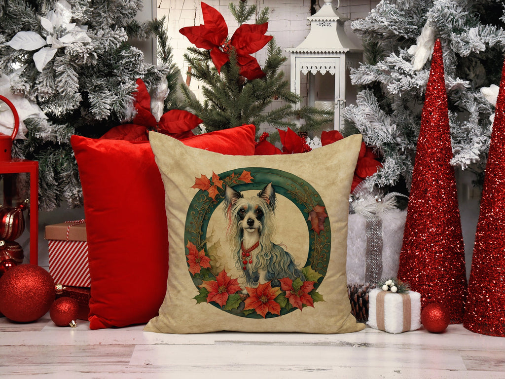 Chinese Crested Christmas Flowers Decorative Throw Pillow 18x18 Indoor Outdoor Accent Cushion, Fabric Cover with Insert for Sofa, Bed, Porch & Living Room