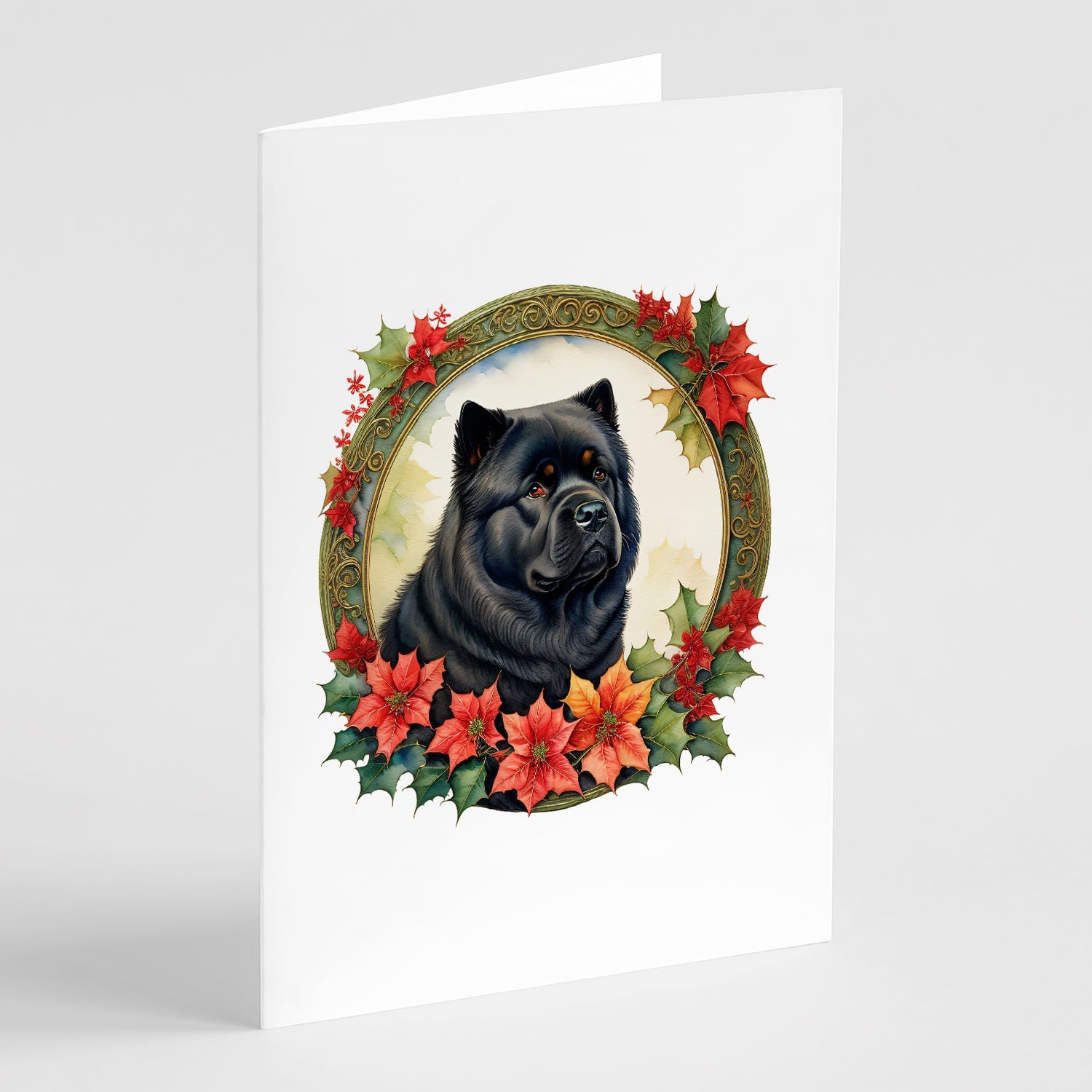 Chow Chow Christmas Flowers Greeting Cards Pack of 8 Blank Cards with Envelopes Whimsical A7 Size 5x7