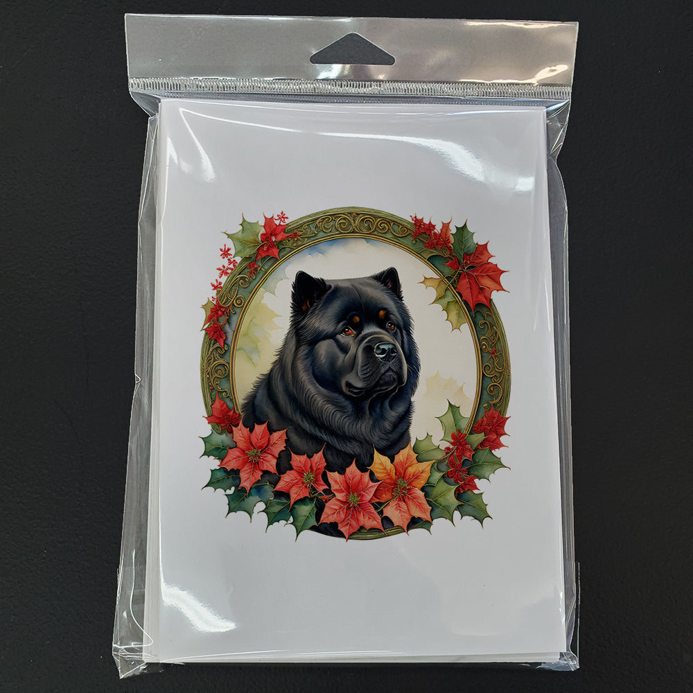 Chow Chow Christmas Flowers Greeting Cards Pack of 8 Blank Cards with Envelopes Whimsical A7 Size 5x7