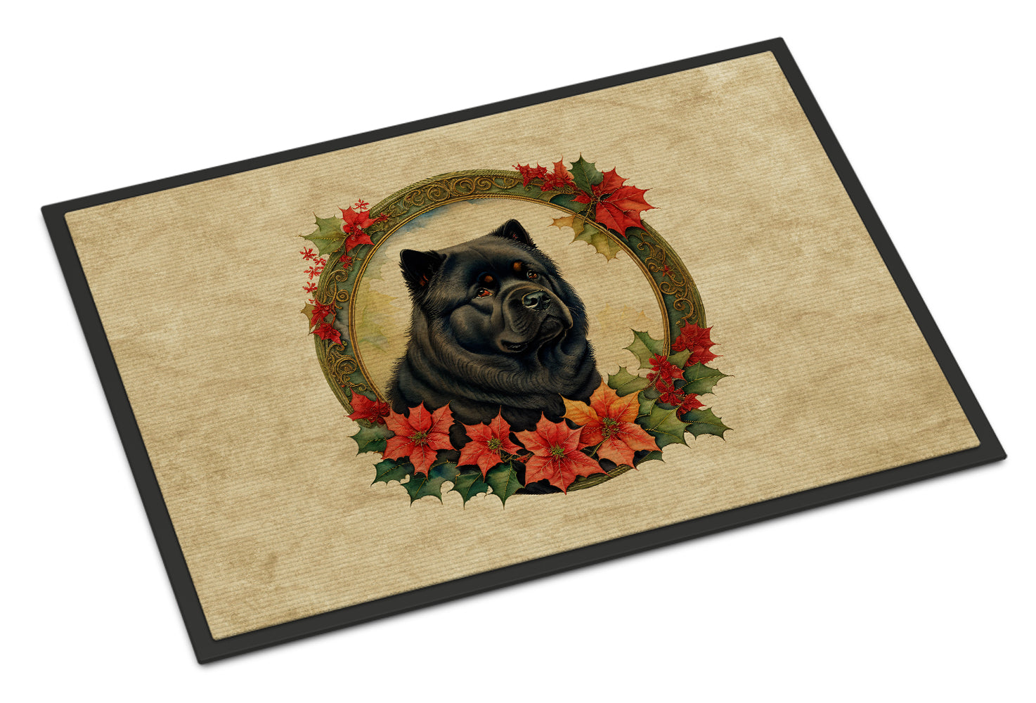 Chow Chow Christmas Flowers Doormat Indoor Outdoor 18H X 27W Front Door Mat Rugs for Entryway, Non Slip Washable