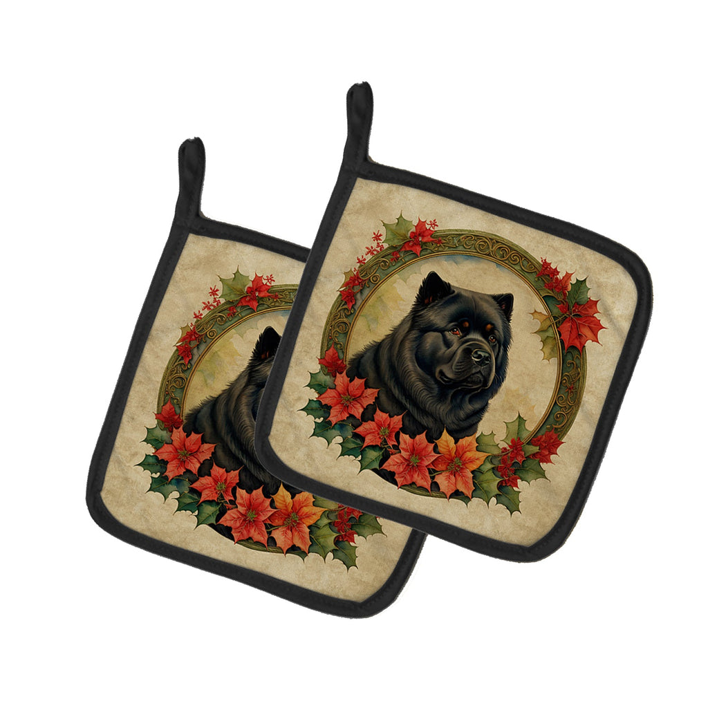 Chow Chow Christmas Flowers Pot Holder Set of 2 Heat Resistant Quilted Hot Pads 7.5 x 7.5 Inch, Insulated Kitchen Trivets for Cooking & Baking