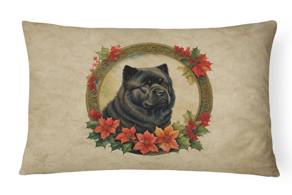 Chow Chow Christmas Flowers Decorative Throw Pillow 12x16 Indoor Outdoor Accent Cushion, Fabric Cover with Insert for Sofa, Bed, Porch & Living Room