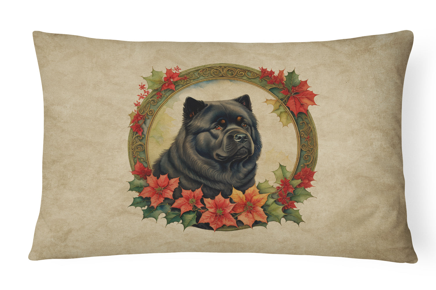 Chow Chow Christmas Flowers Decorative Throw Pillow 12x16 Indoor Outdoor Accent Cushion, Fabric Cover with Insert for Sofa, Bed, Porch & Living Room
