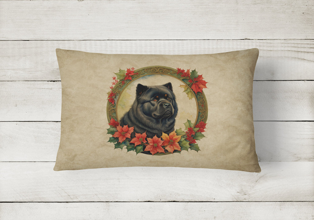 Chow Chow Christmas Flowers Decorative Throw Pillow 12x16 Indoor Outdoor Accent Cushion, Fabric Cover with Insert for Sofa, Bed, Porch & Living Room