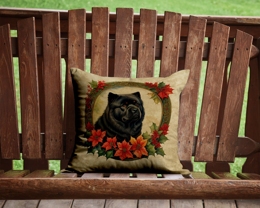 Chow Chow Christmas Flowers Decorative Throw Pillow 14x14 Indoor Outdoor Accent Cushion, Fabric Cover with Insert for Sofa, Bed, Porch & Living Room