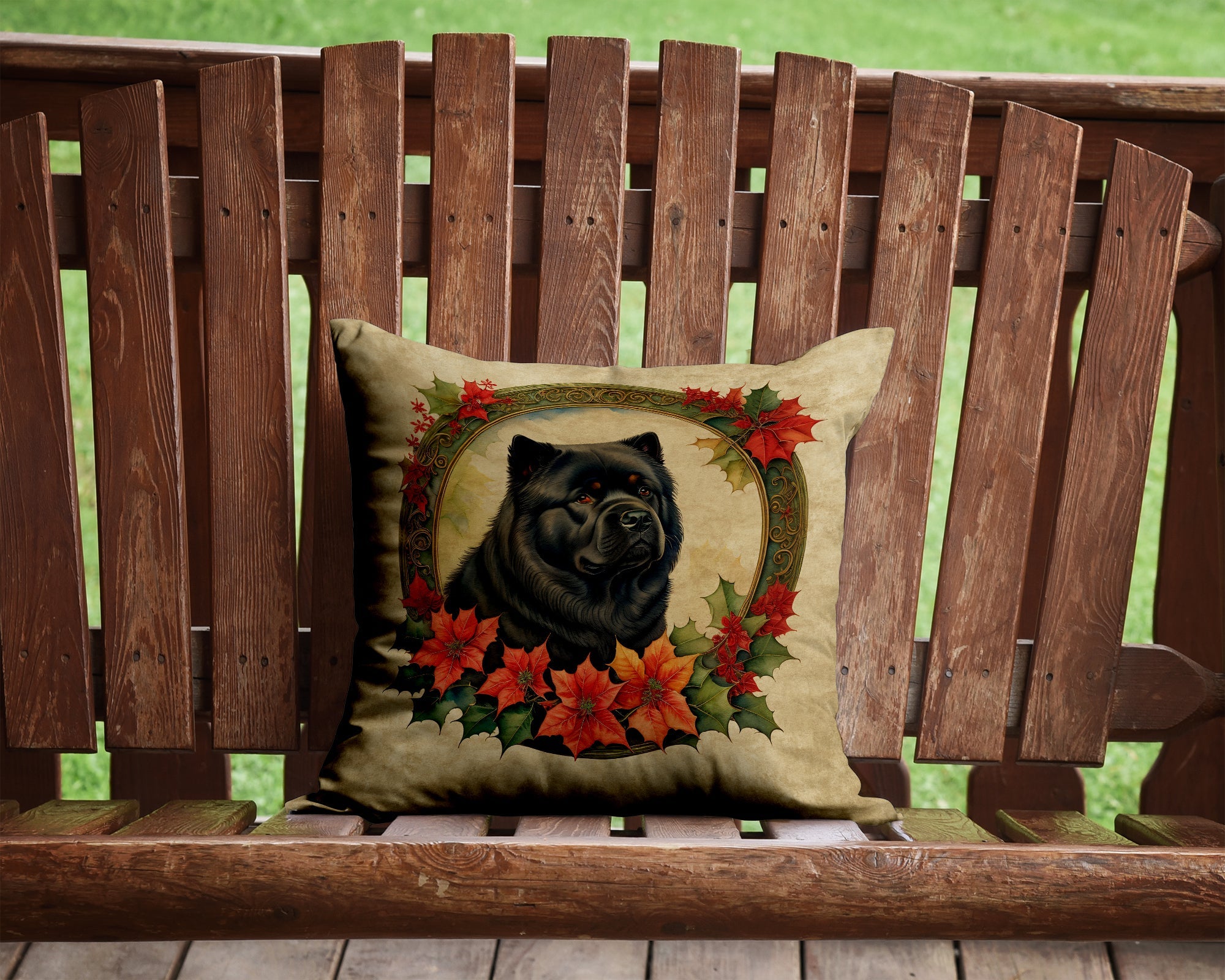 Chow Chow Christmas Flowers Decorative Throw Pillow 14x14 Indoor Outdoor Accent Cushion, Fabric Cover with Insert for Sofa, Bed, Porch & Living Room