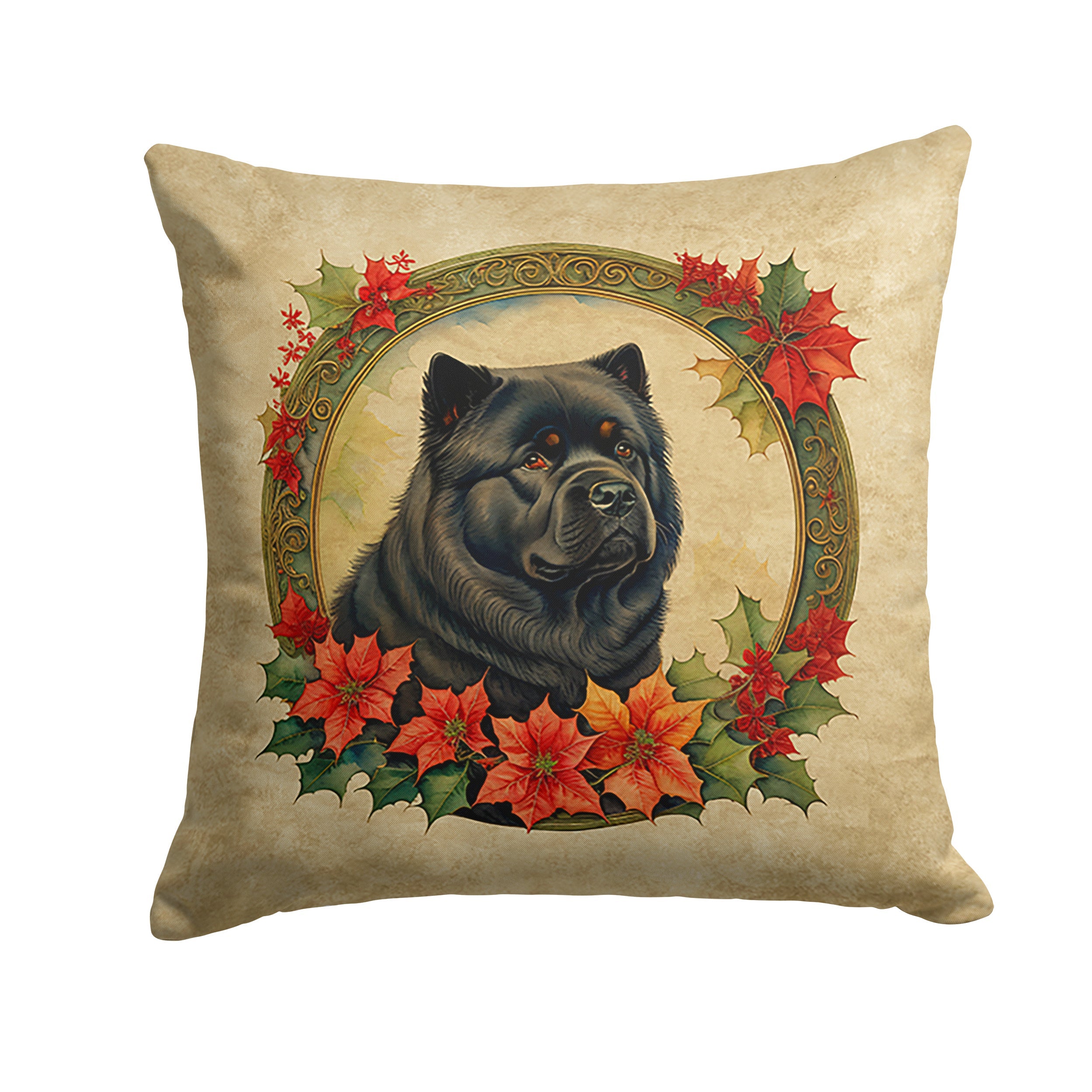 Chow Chow Christmas Flowers Decorative Throw Pillow 18x18 Indoor Outdoor Accent Cushion, Fabric Cover with Insert for Sofa, Bed, Porch & Living Room