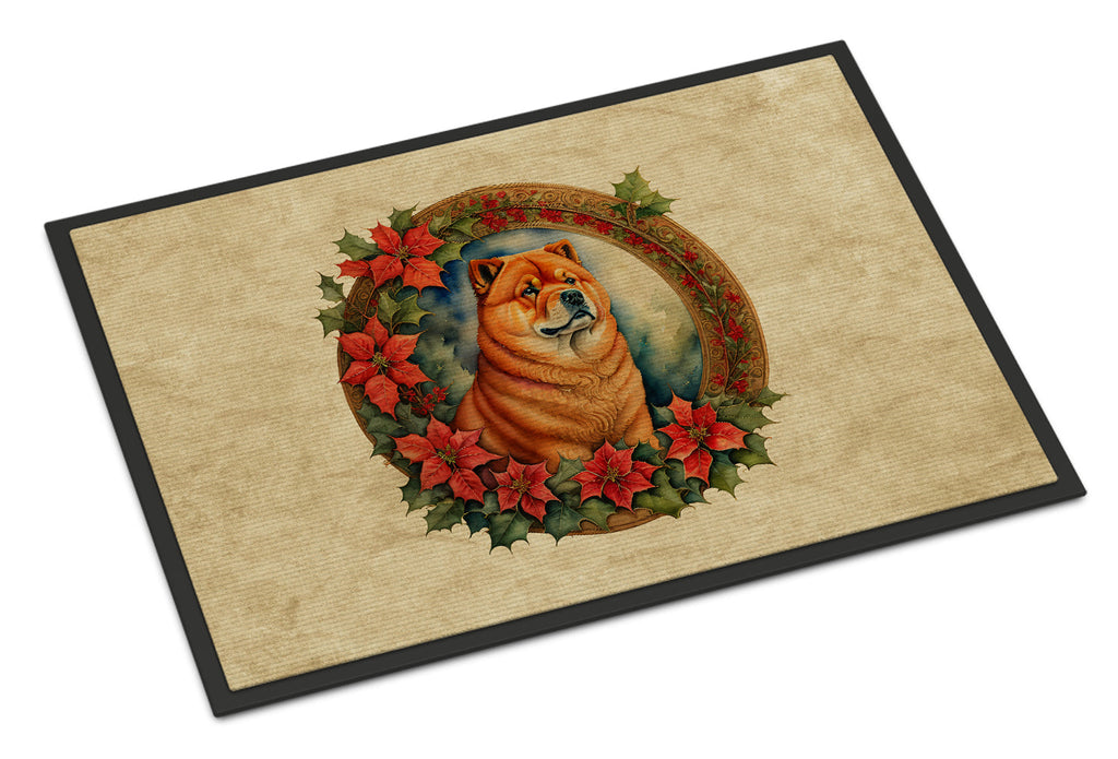 Chow Chow Christmas Flowers Doormat Indoor Outdoor 24H X 36W Front Door Mat Rugs for Entryway, Non Slip Washable Low Pile,