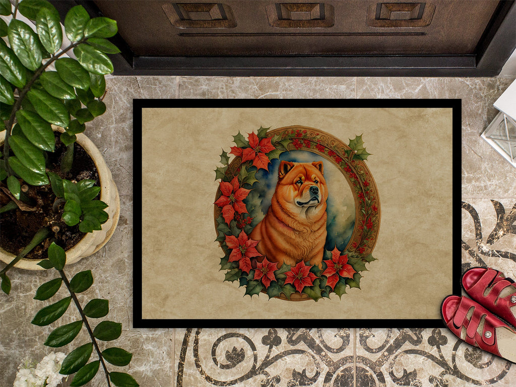 Chow Chow Christmas Flowers Doormat Indoor Outdoor 24H X 36W Front Door Mat Rugs for Entryway, Non Slip Washable Low Pile,