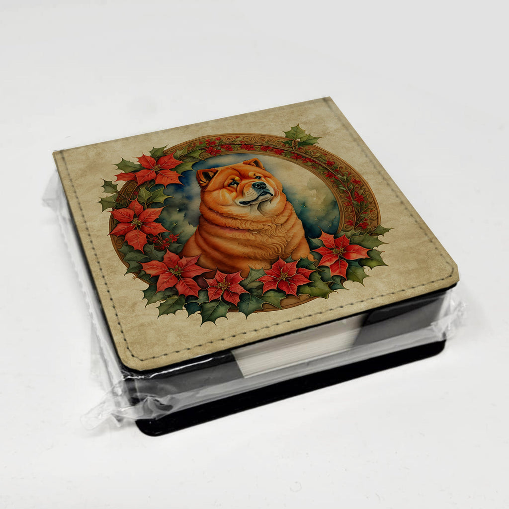 Chow Chow Christmas Flowers PU Leather Note Paper Holder with Artist-Designed Cover, Desk Accessory, Office Gift