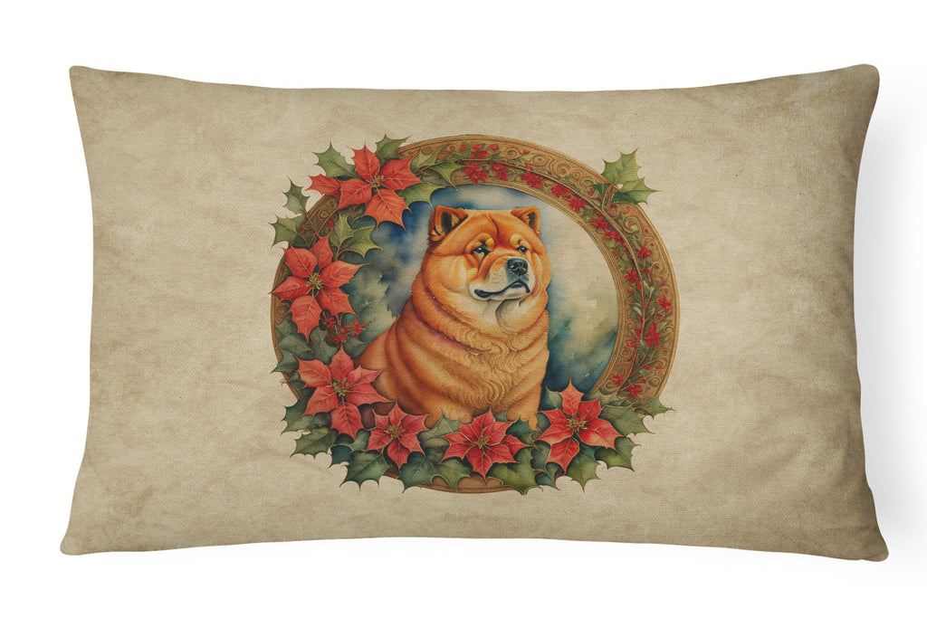 Chow Chow Christmas Flowers Decorative Throw Pillow 12x16 Indoor Outdoor Accent Cushion, Fabric Cover with Insert for Sofa, Bed, Porch & Living Room