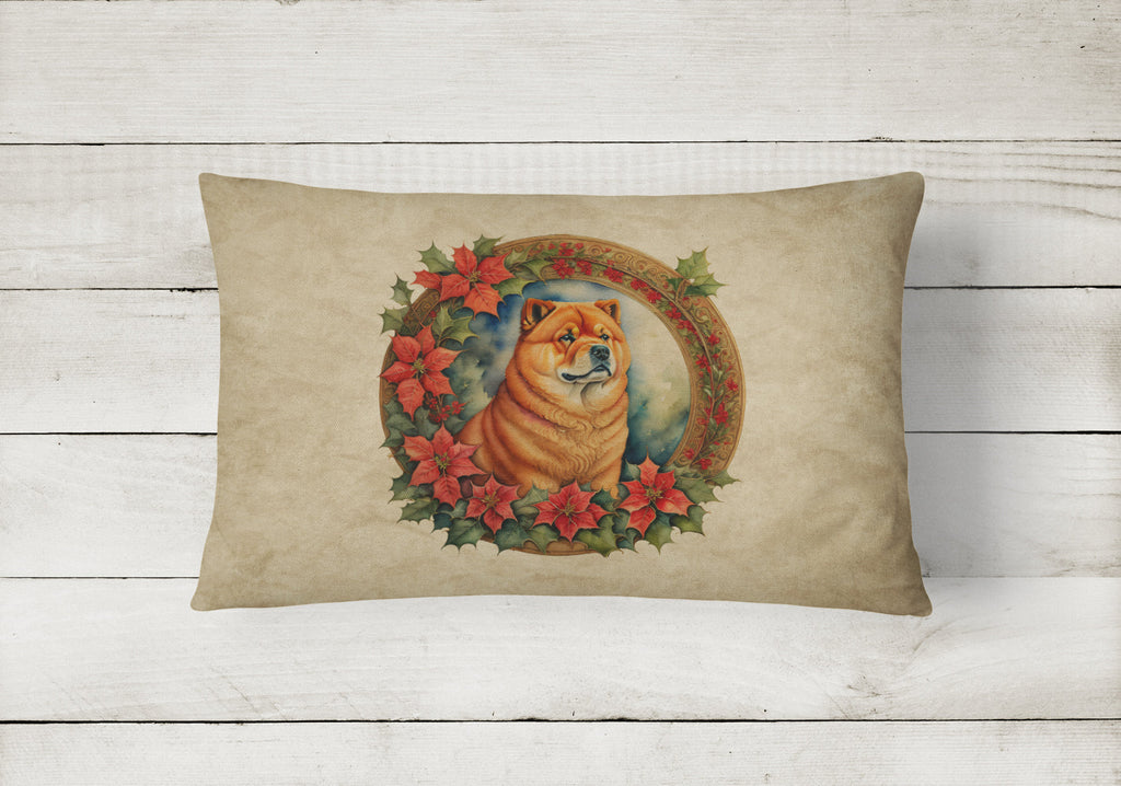 Chow Chow Christmas Flowers Decorative Throw Pillow 12x16 Indoor Outdoor Accent Cushion, Fabric Cover with Insert for Sofa, Bed, Porch & Living Room