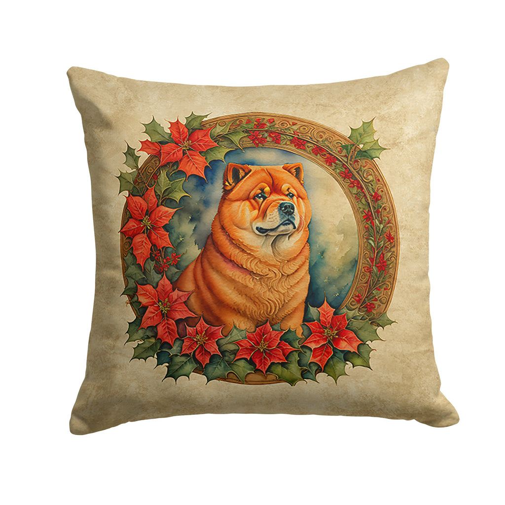 Chow Chow Christmas Flowers Decorative Throw Pillow 14x14 Indoor Outdoor Accent Cushion, Fabric Cover with Insert for Sofa, Bed, Porch & Living Room