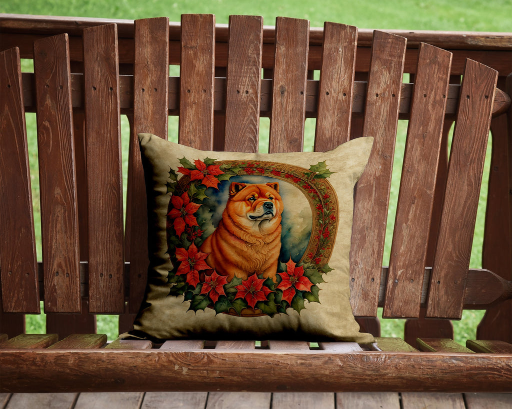 Chow Chow Christmas Flowers Decorative Throw Pillow 14x14 Indoor Outdoor Accent Cushion, Fabric Cover with Insert for Sofa, Bed, Porch & Living Room
