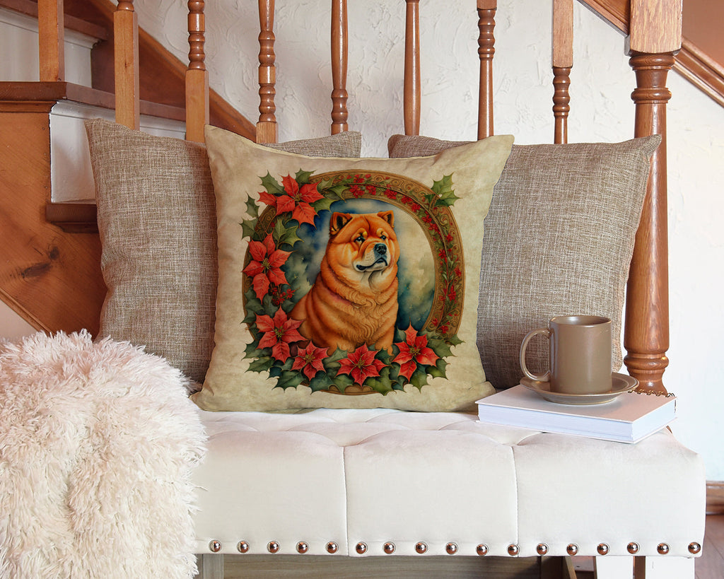 Chow Chow Christmas Flowers Decorative Throw Pillow 14x14 Indoor Outdoor Accent Cushion, Fabric Cover with Insert for Sofa, Bed, Porch & Living Room