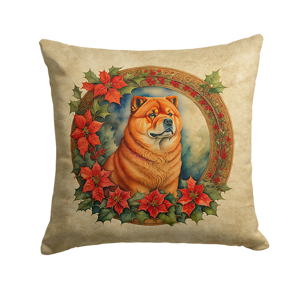 Chow Chow Christmas Flowers Decorative Throw Pillow 18x18 Indoor Outdoor Accent Cushion, Fabric Cover with Insert for Sofa, Bed, Porch & Living Room