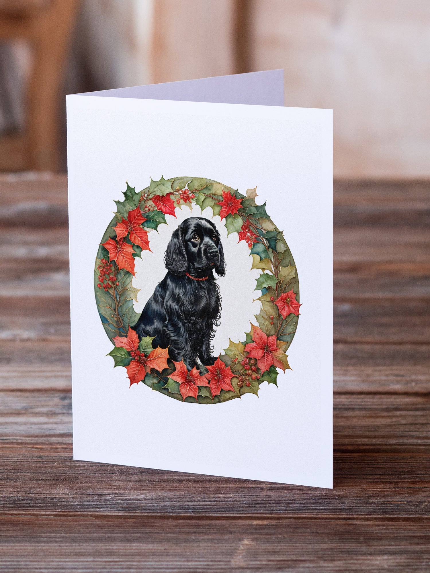 Cocker Spaniel Christmas Flowers Greeting Cards Pack of 8 Blank Cards with Envelopes Whimsical A7 Size 5x7