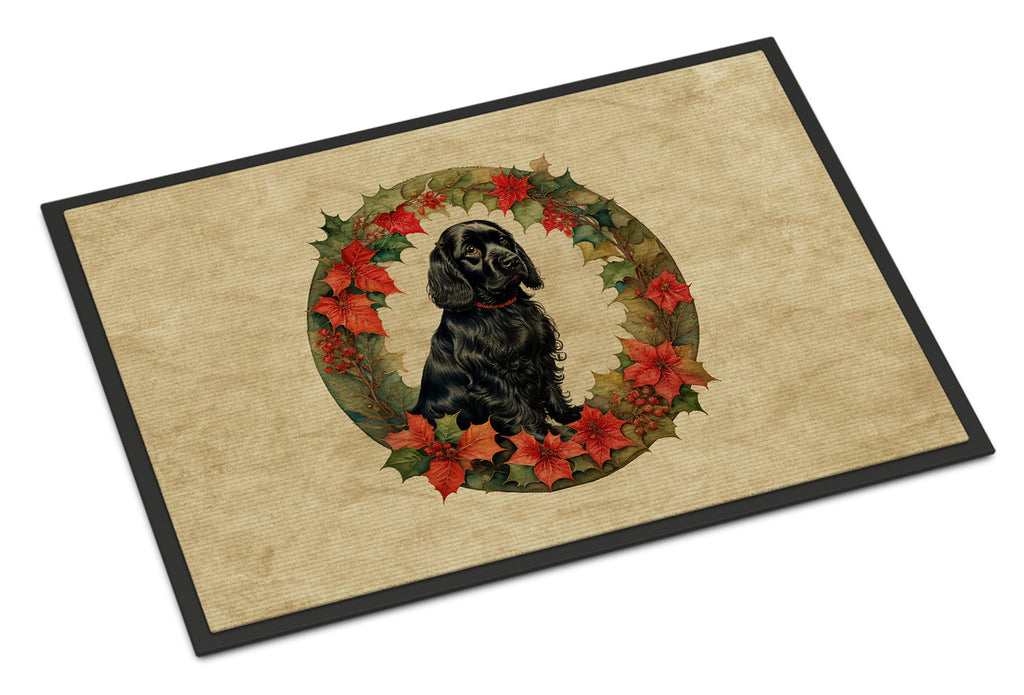 Cocker Spaniel Christmas Flowers Doormat Indoor Outdoor 24H X 36W Front Door Mat Rugs for Entryway, Non Slip Washable Low Pile,