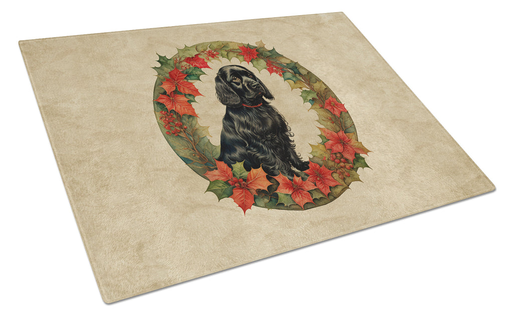 Cocker Spaniel Christmas Flowers Cutting Board Tempered Glass Kitchen Cutting Surface, Heat Resistant Chopping, Non-Slip Feet, Food Prep & Serving