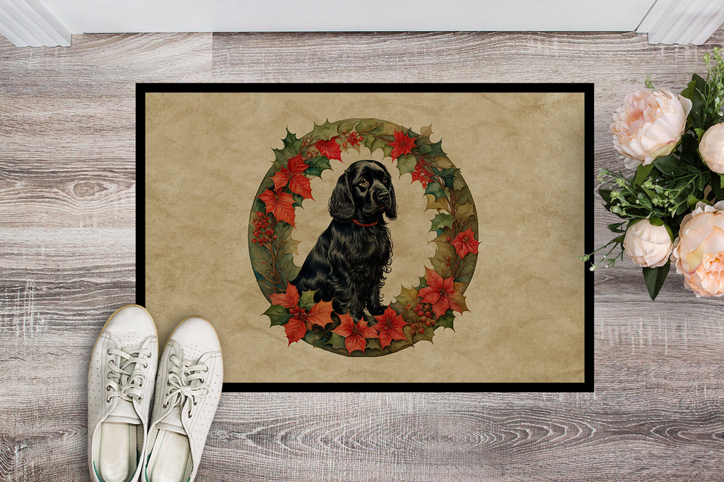 Cocker Spaniel Christmas Flowers Doormat Indoor Outdoor 18H X 27W Front Door Mat Rugs for Entryway, Non Slip Washable