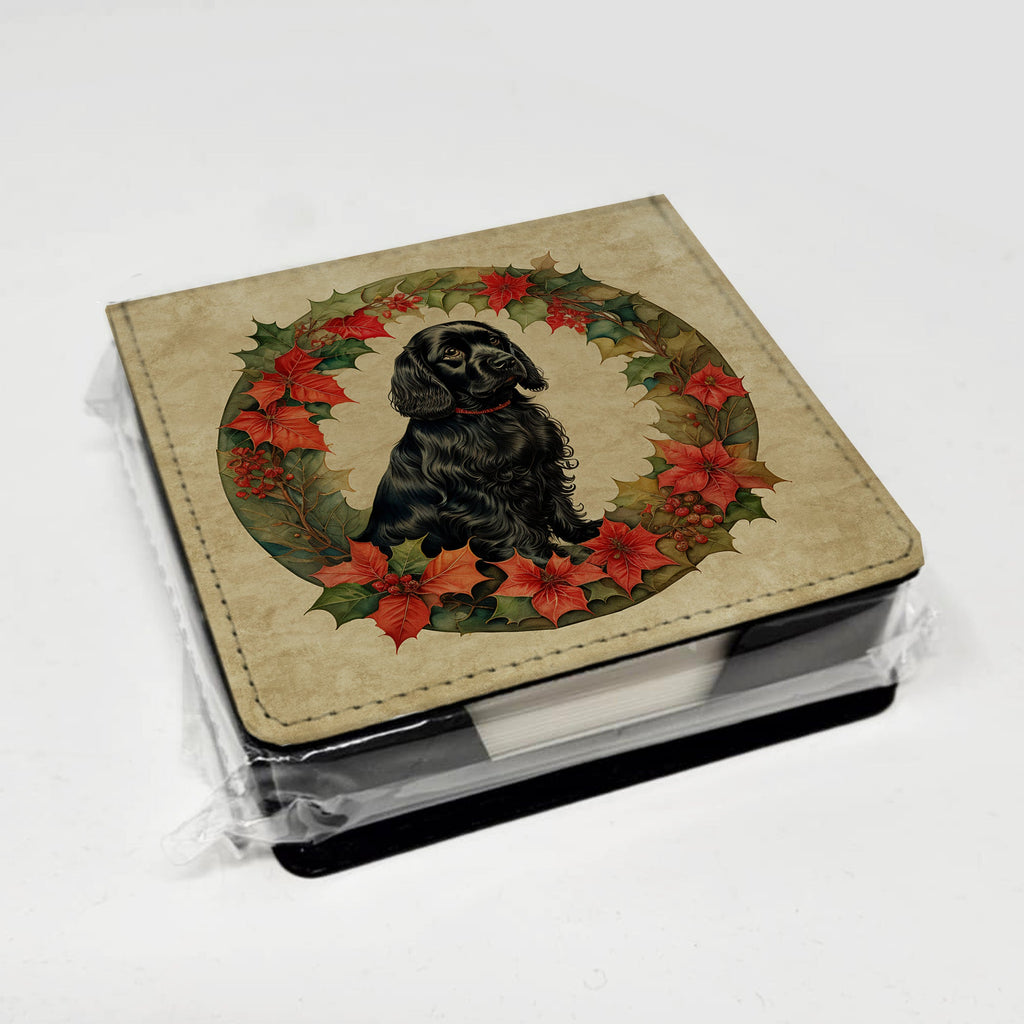 Cocker Spaniel Christmas Flowers PU Leather Note Paper Holder with Artist-Designed Cover, Desk Accessory, Office Gift