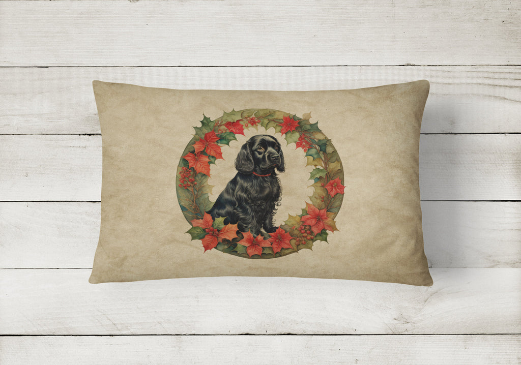 Cocker Spaniel Christmas Flowers Decorative Throw Pillow 12x16 Indoor Outdoor Accent Cushion, Fabric Cover with Insert for Sofa, Bed, Porch & Living Room
