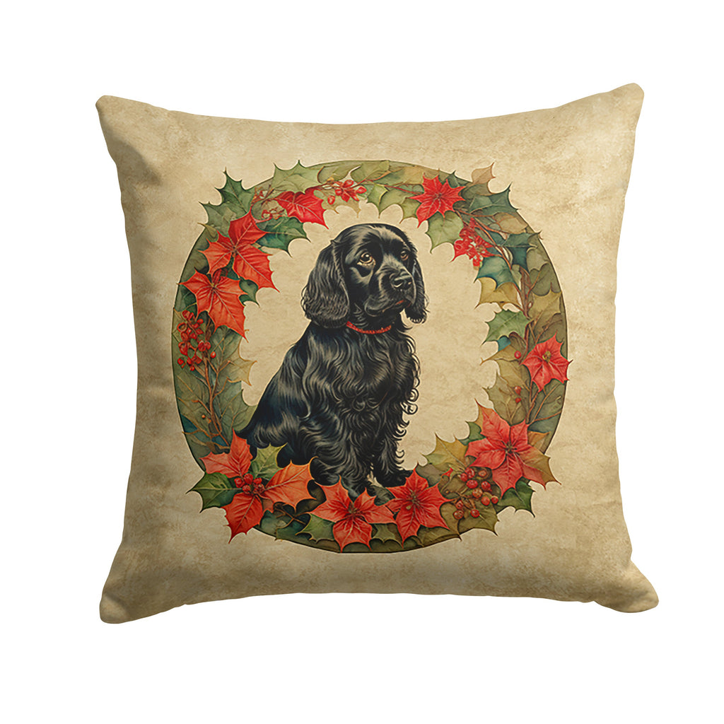 Cocker Spaniel Christmas Flowers Decorative Throw Pillow 18x18 Indoor Outdoor Accent Cushion, Fabric Cover with Insert for Sofa, Bed, Porch & Living Room