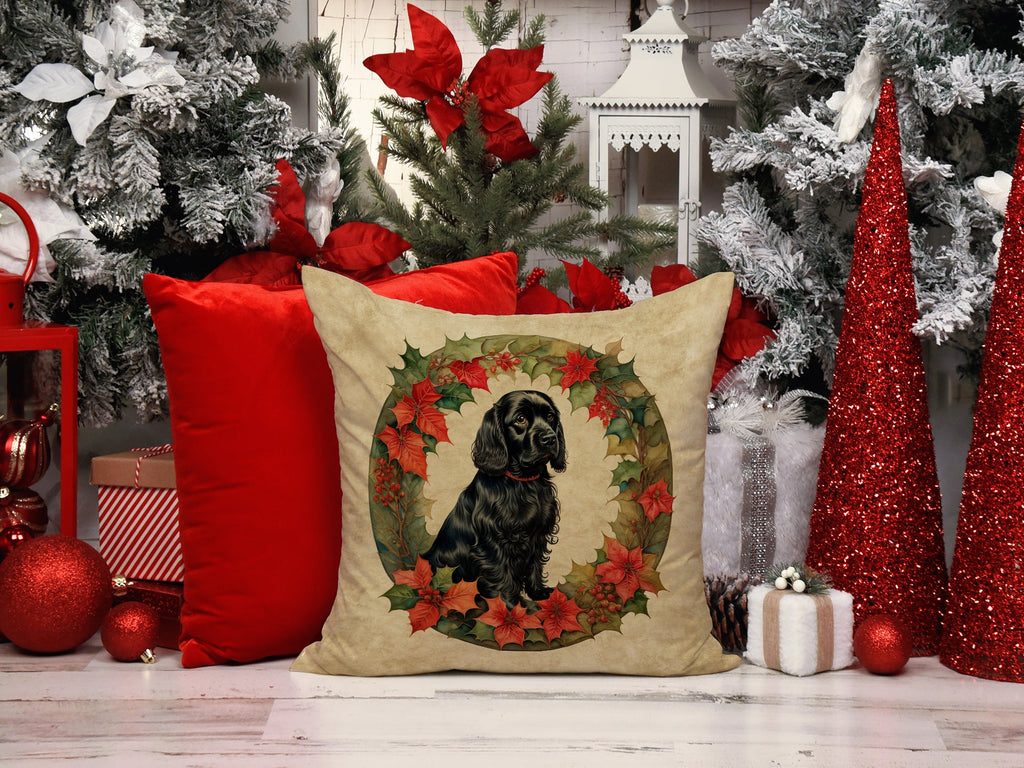 Cocker Spaniel Christmas Flowers Decorative Throw Pillow 18x18 Indoor Outdoor Accent Cushion, Fabric Cover with Insert for Sofa, Bed, Porch & Living Room